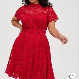 Torrid SZ 12 NEW Mock Neck Fit & Flare Mini Dress - Lace Red